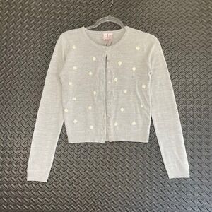Vintage Next Era Gray Acrylic Floral Button Up Cropped‎ Cardigan Sweater Women M